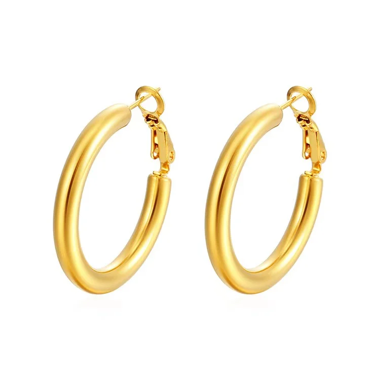 European and American Fashion Womens round Stainless Steel Drop Earrings with Exaggerated Design