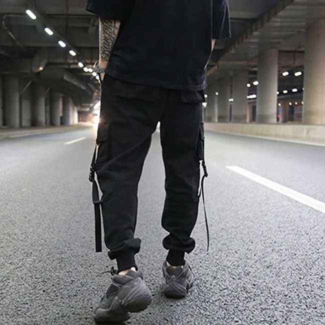 Уличные брюки-карго OEM с несколькими карманами, мужские черные винтажные хлопковые повседневные брюки, спортивная одежда для скейтборда для подростков, оптовая продажа со склада