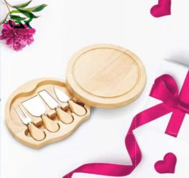 Charcuterie Platter Serving Tray With Slide-out Drawer for Wine Crackers Brie Meat Round Bamboo Cheese Board and Knife Set