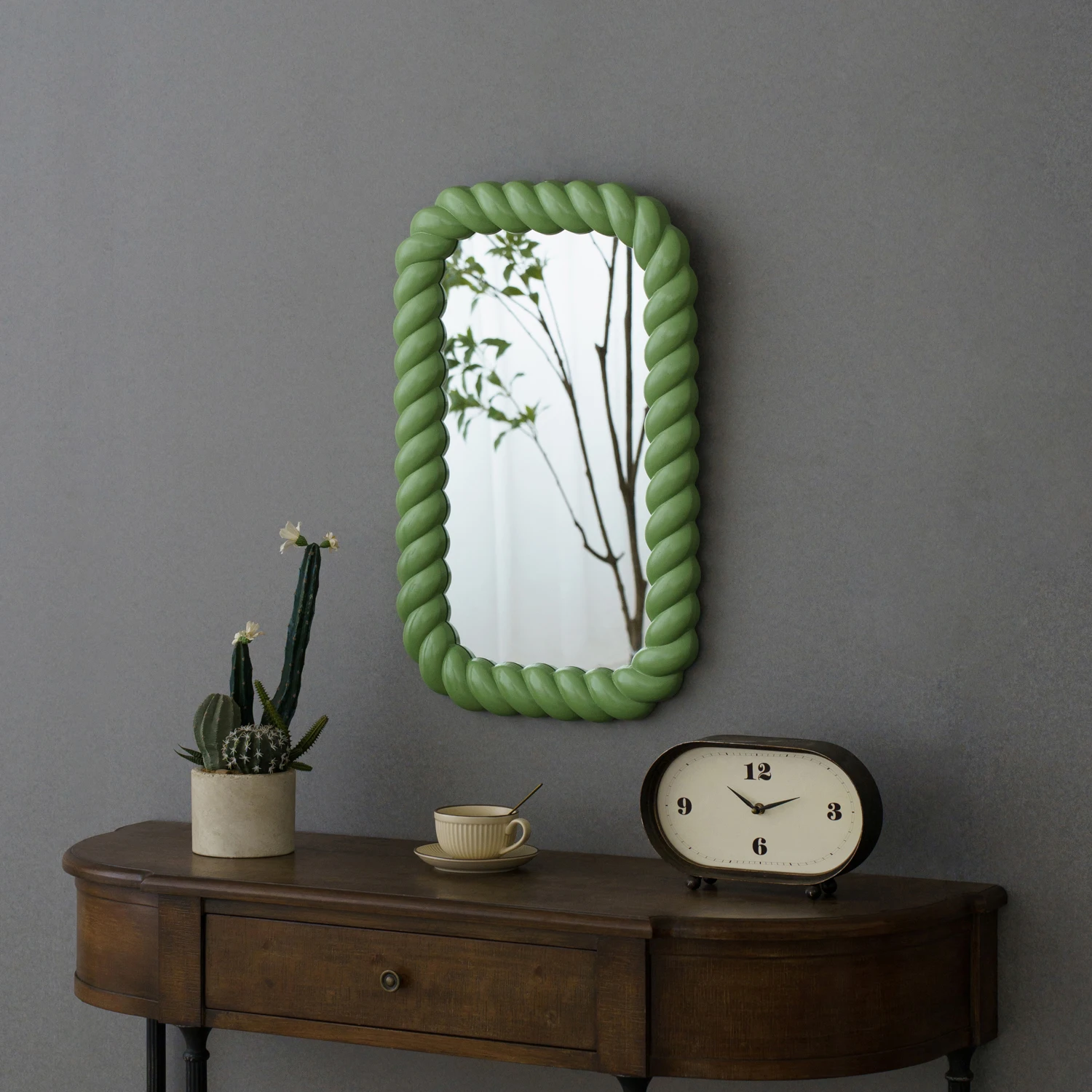 New Designs Twisted Rope rectangle Mirror Pastel Green Home Decor Mirror for Wall Decor