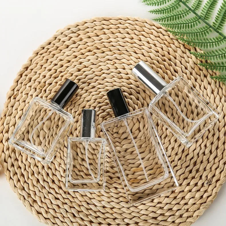 Factory direct wholesale 10/15/30/50/100ml flat square silk mouth screw mouth perfume glass spray bottle