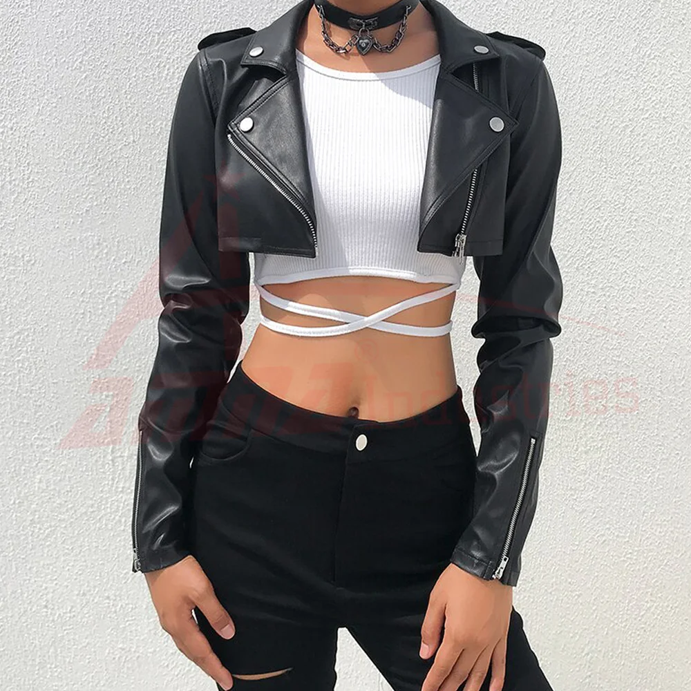 Wholesale Ladies Short Crop Leather Jacket Real Soft Leather Crop Jacket For Women