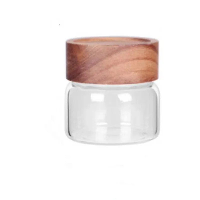120ml heat resistant high borosilicate glass jar with acacia wood lid for tea spice sugar salt honey