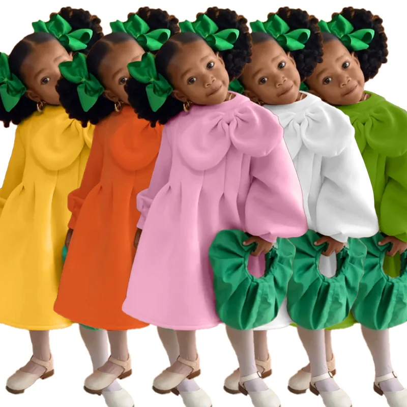 Лидер продаж 2022, одежда для маленьких девочек, зимнее теплое бархатное платье-трапеция с рукавами-фонариками для маленьких девочек, повседневные платья из бутика для девочек