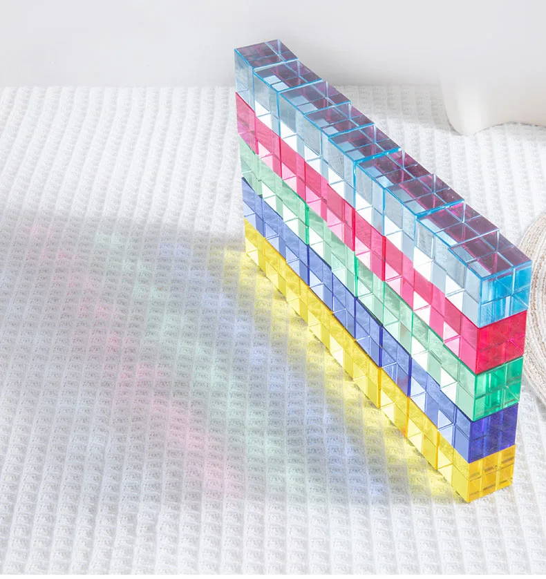 Wholesale Acrylic toy Blocks Set of 100 Multicolored Acrylic Cubes With Wooden Box