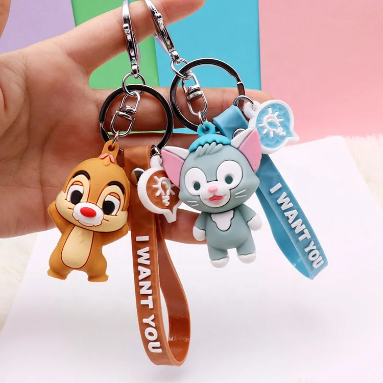promotional products cheap Soft PVC llaveros anime Keychains Rubber Squirrel Pendant Key Rings Car Bag Decoration Accessories