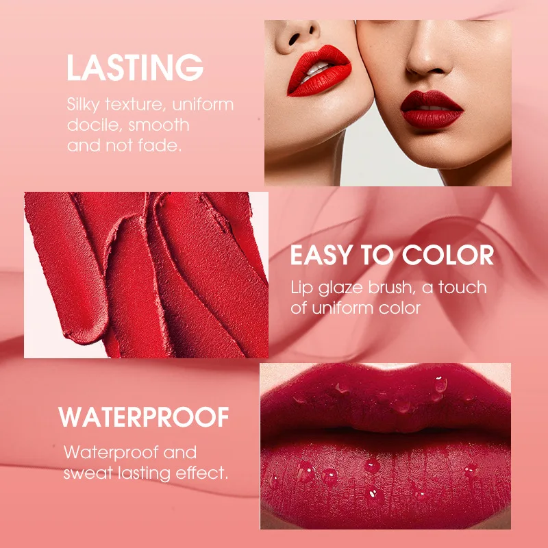 New waterproof heart shape 12pcs velvet matte liquid Red lipstick Set Women Lip Makeup Lipgloss Kit