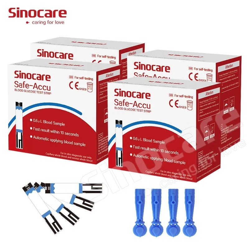 Sinocare Blood Glucose Strips and Lancets Kit for Safe Accu Sealed Package Disposable Diabetes Test Paper Easy to Use 200 pcs