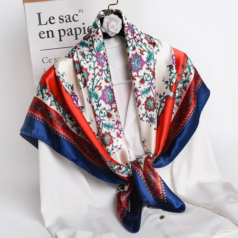 Silk Scarves Women Foulard 90*90cm Square head scarf Ladies Shawl wrap muffler pareo Bandanna female Silk hijab poncho