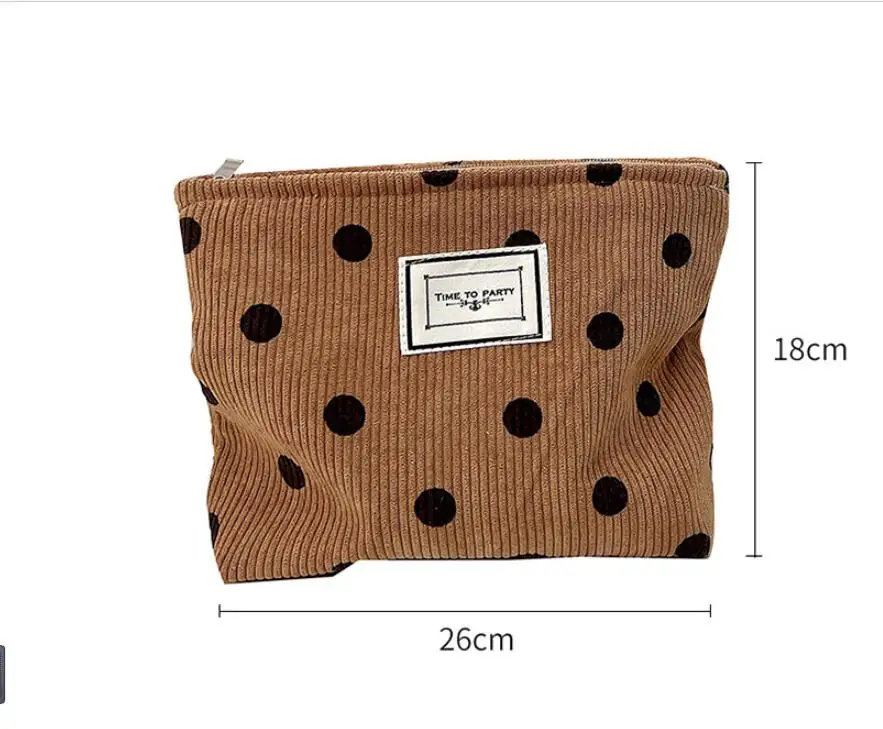 Custom Private Label Design Corduroy Zipper Makeup Pouch Travel Beauty Velvet Cosmetic Bag