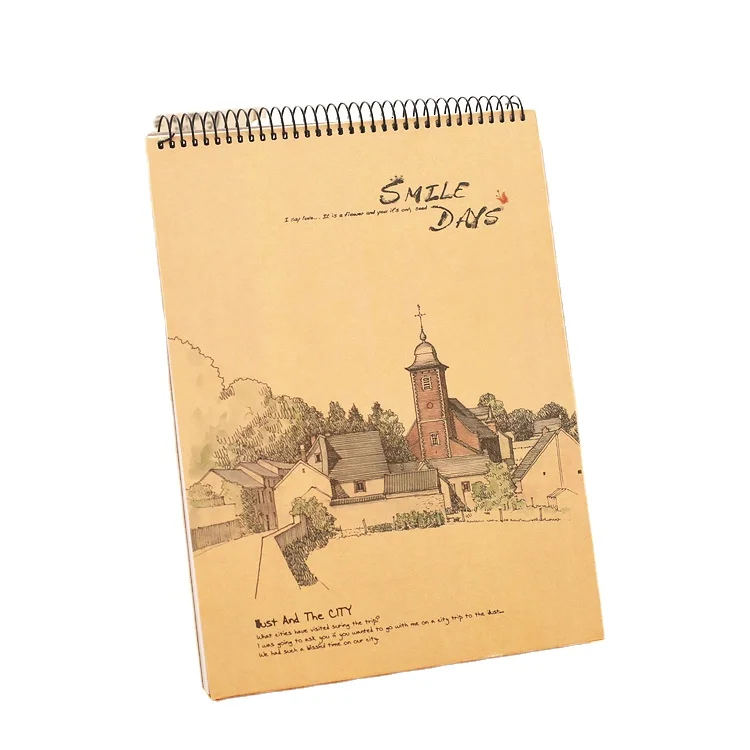 A4 custom kraft hardcover spiral notebook sketchbook for painting drawing pad for school students kids printed bulk binding