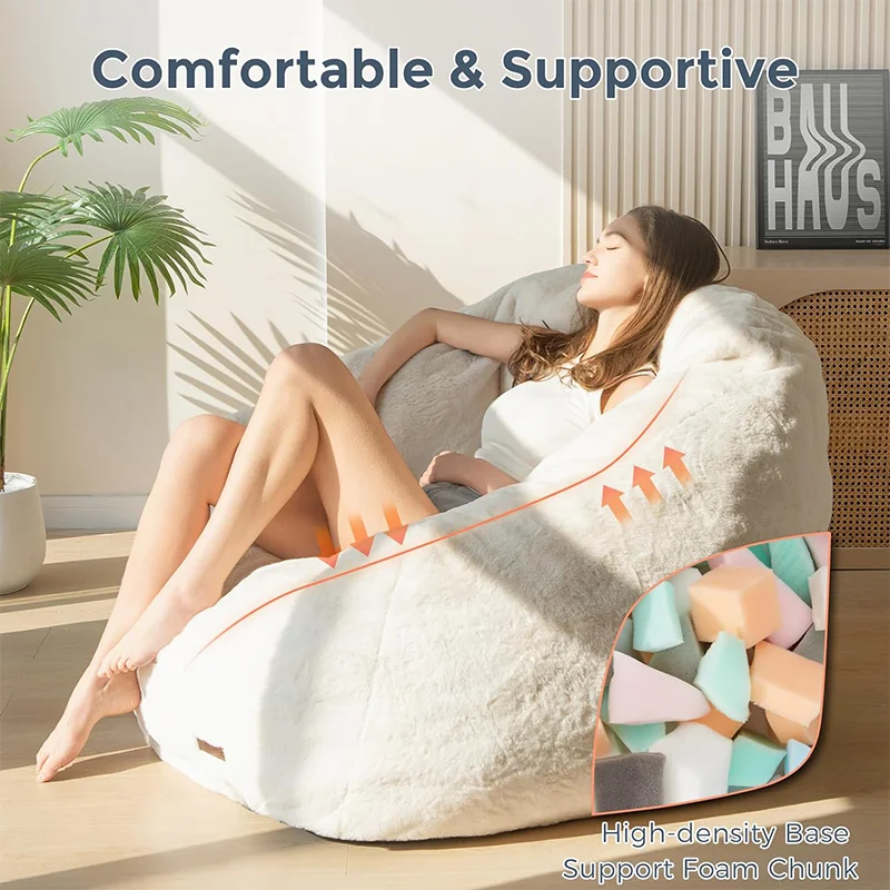 Oversized Bean Bag Floor Sofa Adults Eco-friendly Faux Fur Shell-Shaped Large Giant Bean Bag Chair