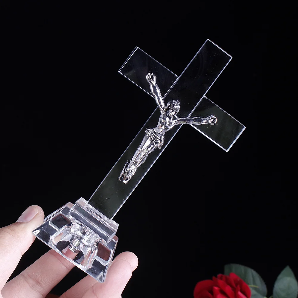 K9 Optical Crystal Crucifix Jesus Iceberg High Quality 3D Glass Cross Model Nautical Style Christians Souvenir with Sports Theme