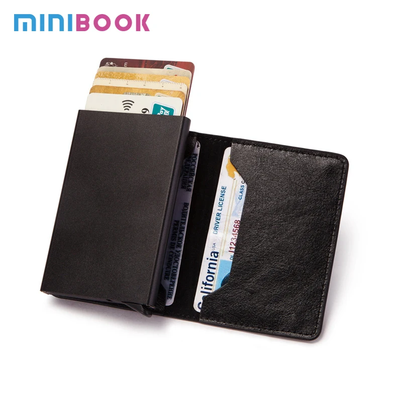 Бумажник Minibook из искусственной кожи металлический Rfid-кошелек автоматический алюминиевый держатель для кредитных карт бумажники на заказ