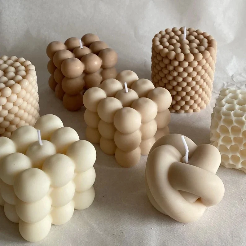 Luxury Soy Scented Wax Vegan Geometric Natural Home Decoration Items Scented Candles Custom Logo and Packaging Bubble Cube