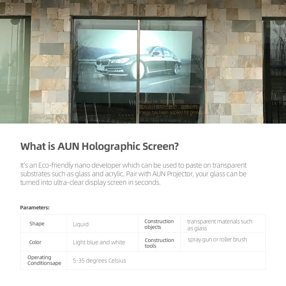 AUN 3D Holographic Projection Film Rear Adhesive Projection Screen,Future Screen Advertising Adhesive