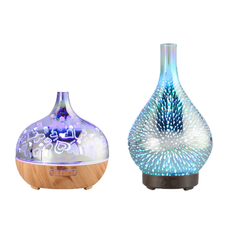 Fantasy Firework decorative design Air Glass Aroma Essential Oil 3D Diffuser With LED Night Lamp