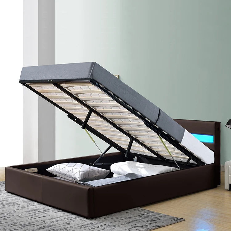 Willsoon furniture upholstery PU leather storage gas lift bed with Speaker and storage