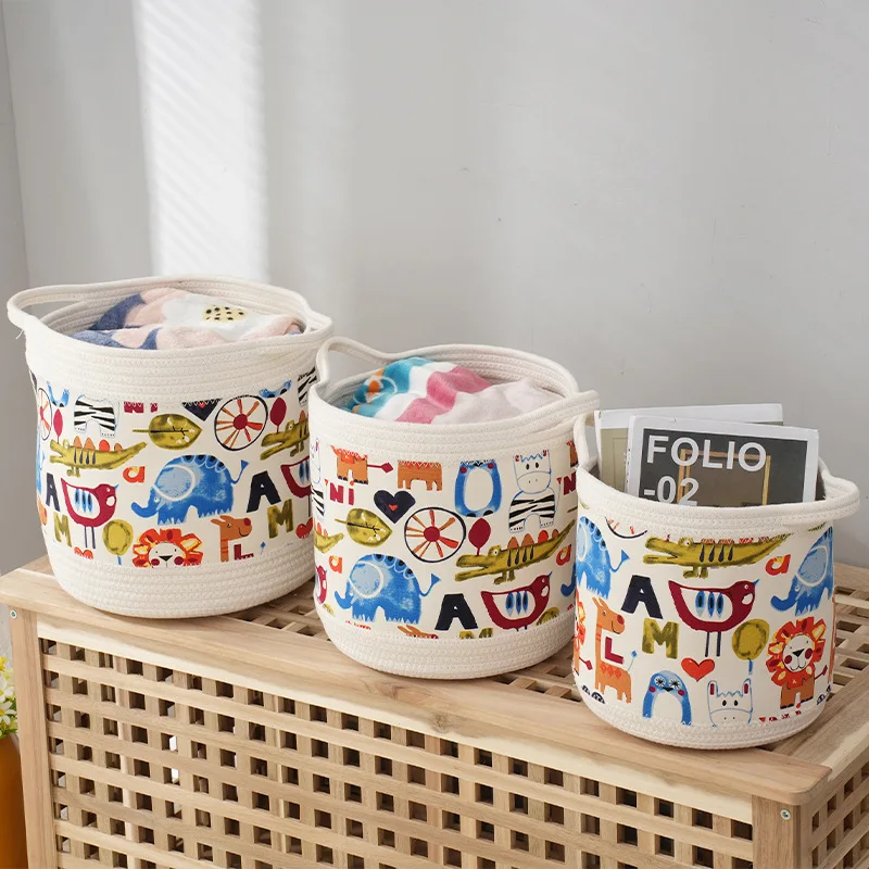 Fabric storage basket Fabric storage basket Cotton cord foldable storage bucket embroidery pattern