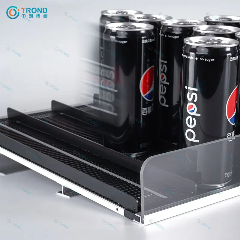 Beer Cans C-Store Supermarket Beverage Display Rack Gravity Shelf Roller Glide with Divider freezer cooler gravity roller shelf