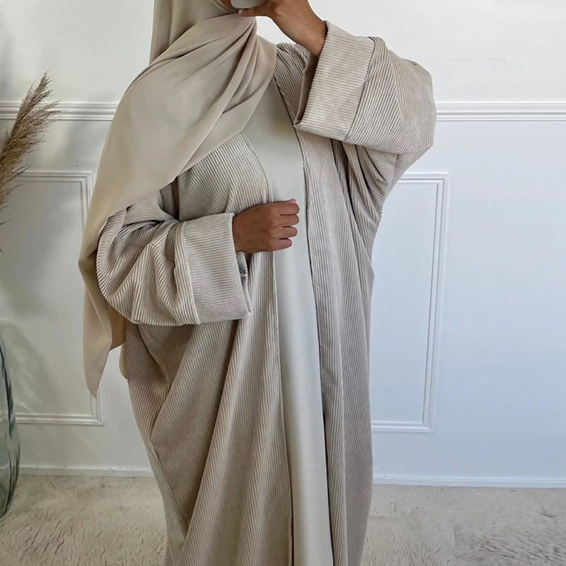 New Arrival Open Abaya 2023 Winter And Autumn Thick Abaya Dress Arab Dubai Modest Solid Color Corduroy Muslim Women Abaya