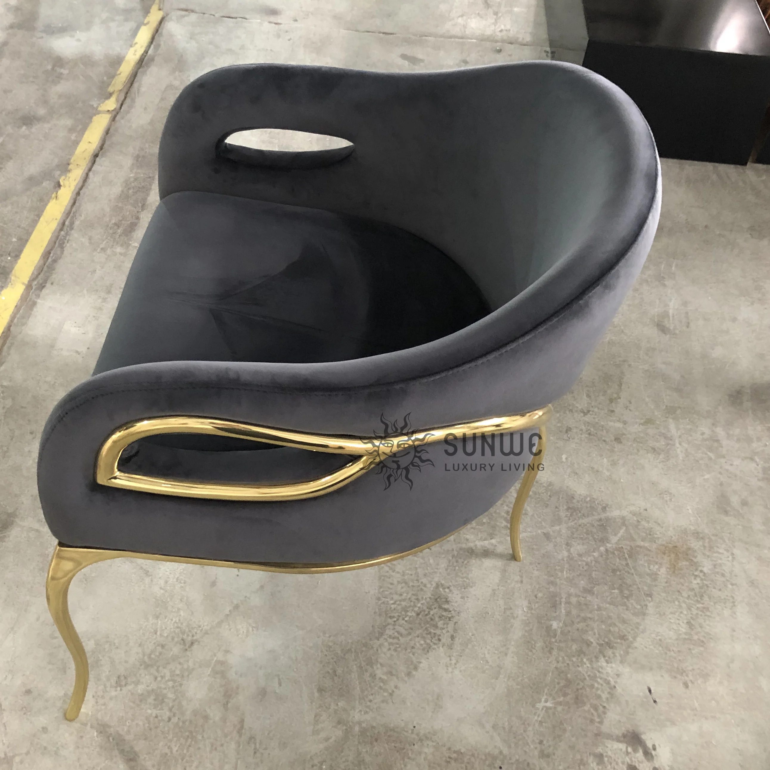 Free Sample Wholesale Design Room Furniture Gray Velvet Modern Luxury Dining Chairs with Metal Legs Brass Gold