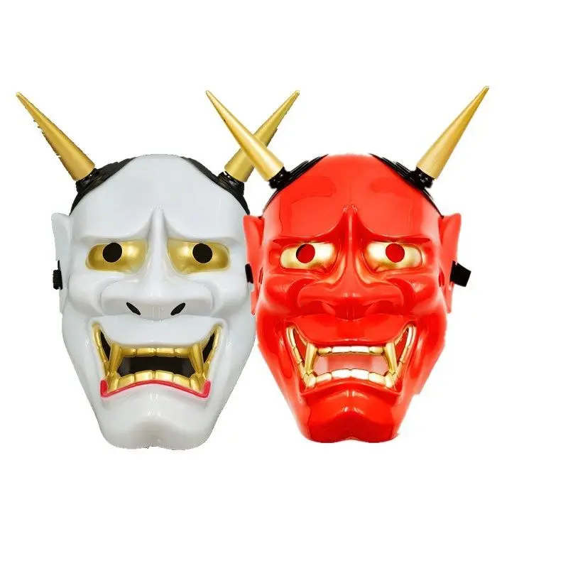 Hot Sell Japanese Red And White Noh Theater Tiangou Buddhism Ben Samurai Halloween Scary Horror Mask Wholesale Face Mask