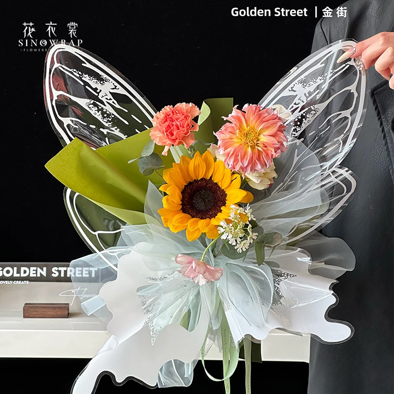 SINOWRAP New Arrival Flower Wrapping Paper Waterproof Transparent Butterfly Packaging Paper DoubleSides Printed Florist Supplies