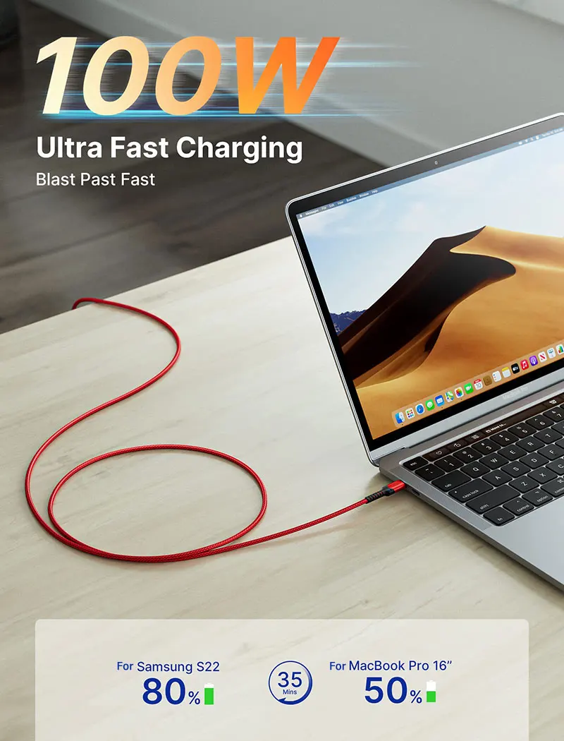 Type C Cable 100W Fast Charging Charger Compatible with MacBook Pro, iPad Mini 6, Google Pixel,Samsung Galaxy