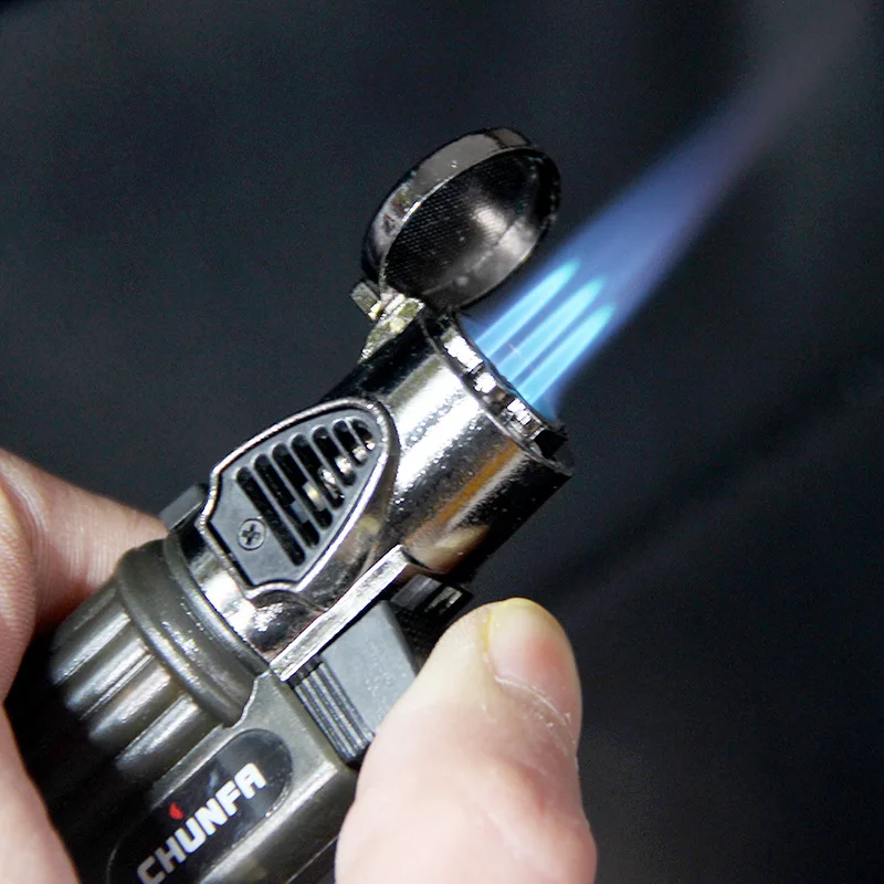 Ветрозащитный мощный огневой струи 3 пламени зажигалка для сигар многоразовая небольшая газовая на Бутане