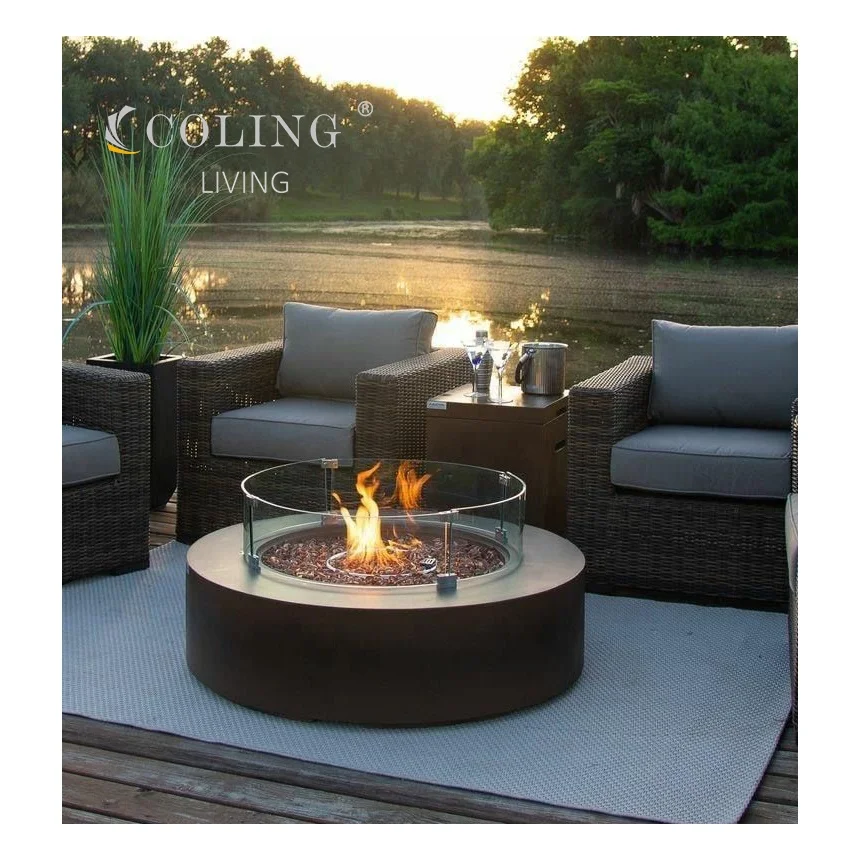 Factory outdoor heating column GFRC concrete gas fire pit table patio furniture firepit table