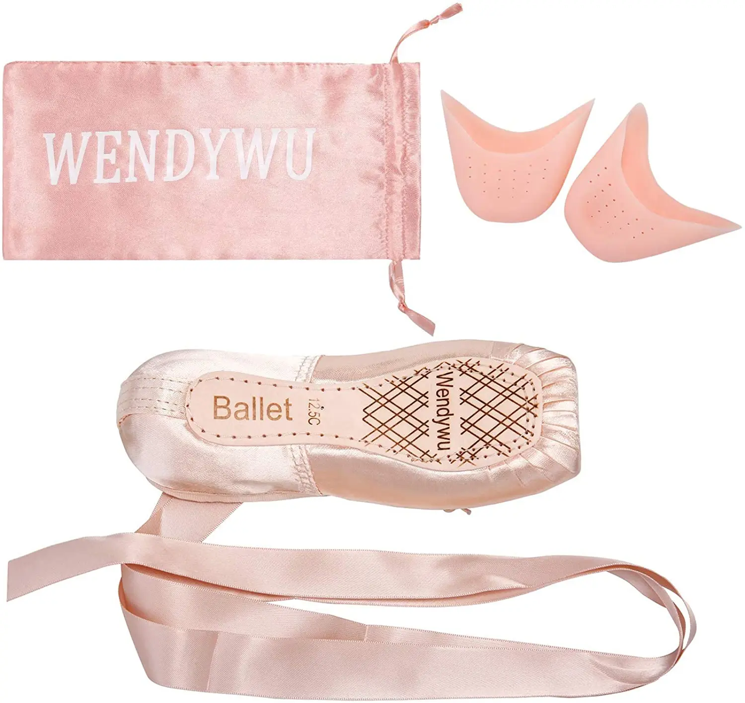 WENDYWU Girls Womens Dance Shoe Pink Ballet Pointe Slippers Ballet Flats Shoes with Ribbons Toe Pads Black Pink Red