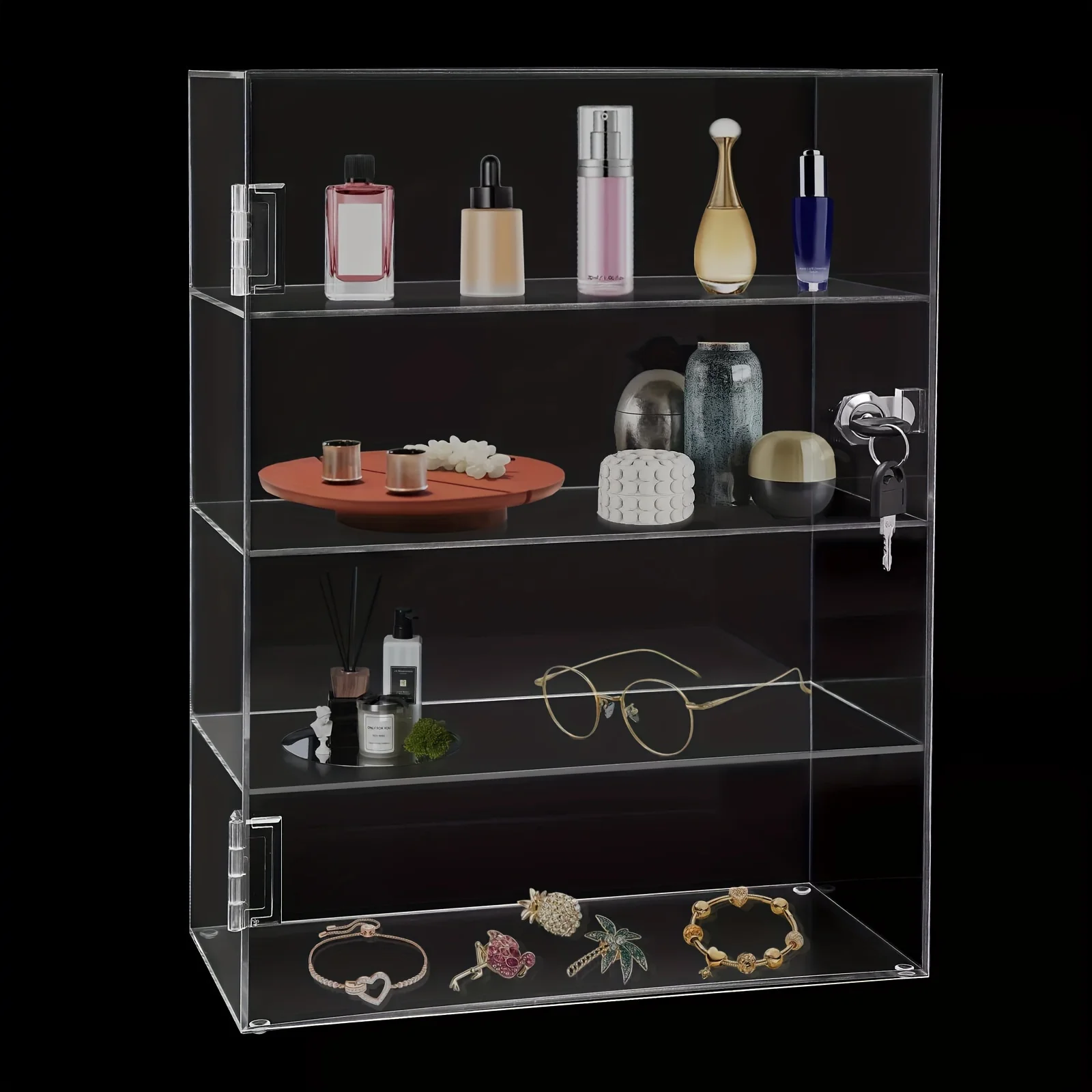 Clear Acrylic Display Case Countertop Box Dustproof Shelves Showcase with Lock Acrylic Display stands