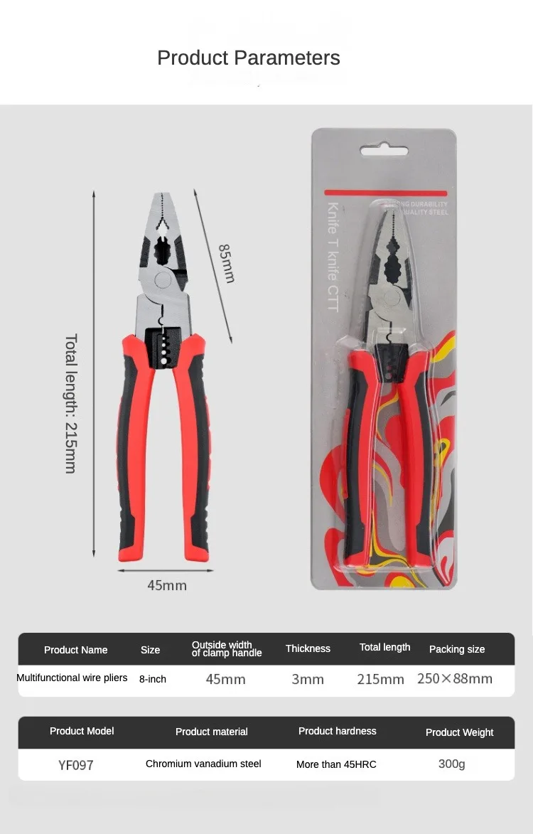 Factory Supply Wire Cut Plier Crv Forge Multifunction Stripper Cutter Combination Pliers With Pvc Handle