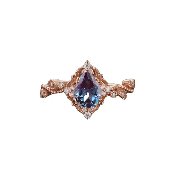 Vintage Design 925 Sterling Silver Rose Gold Plated Zircon Alexandrite Stone Ring for women