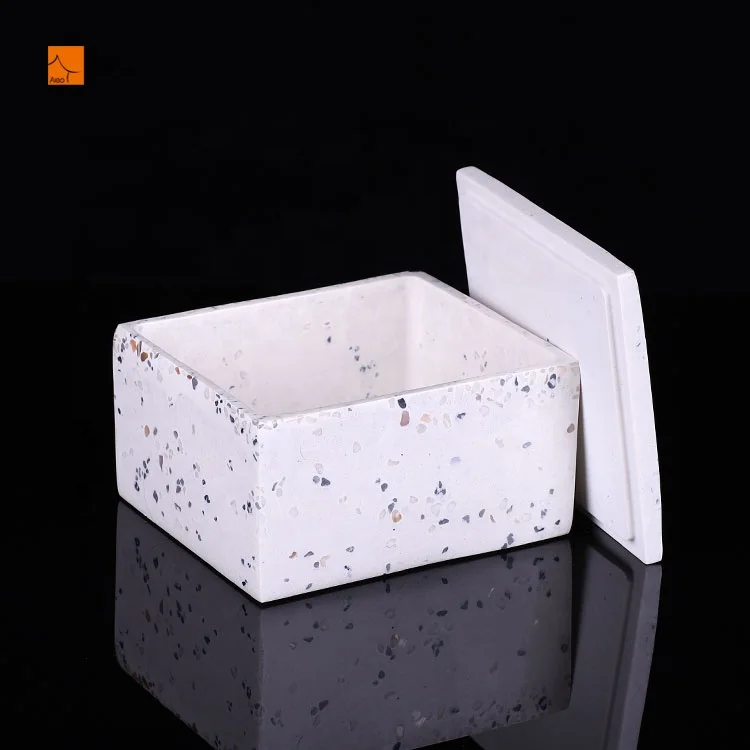 Коробка терраццо с крышкой коробка для хранения ювелирных изделий Удобный Пользовательский логотип квадратная пустая свеча жестяная Свадебная чайная ароматизированный кувшин