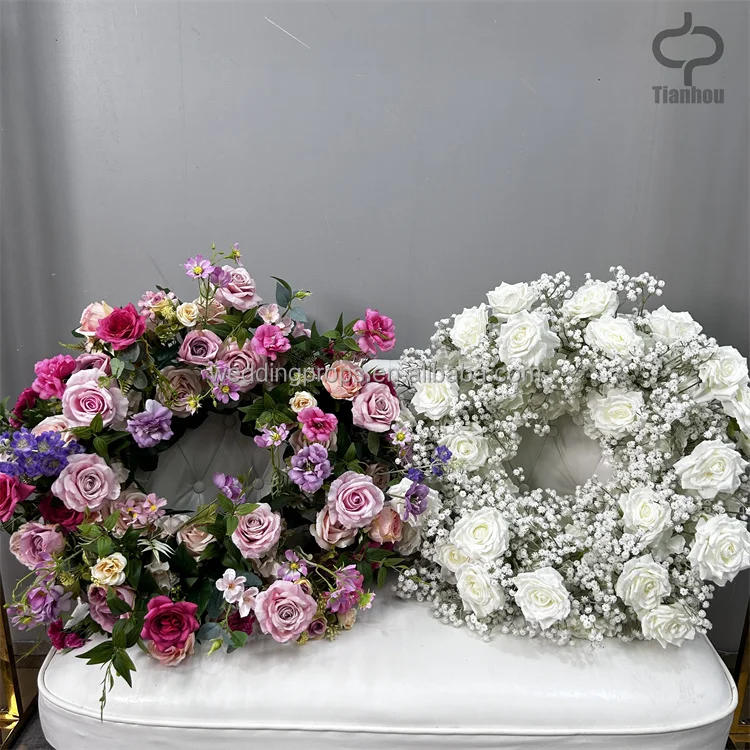 Wholesale White Rose Baby Breath Flower Wreath for Table   Decoration Home Wedding Decor