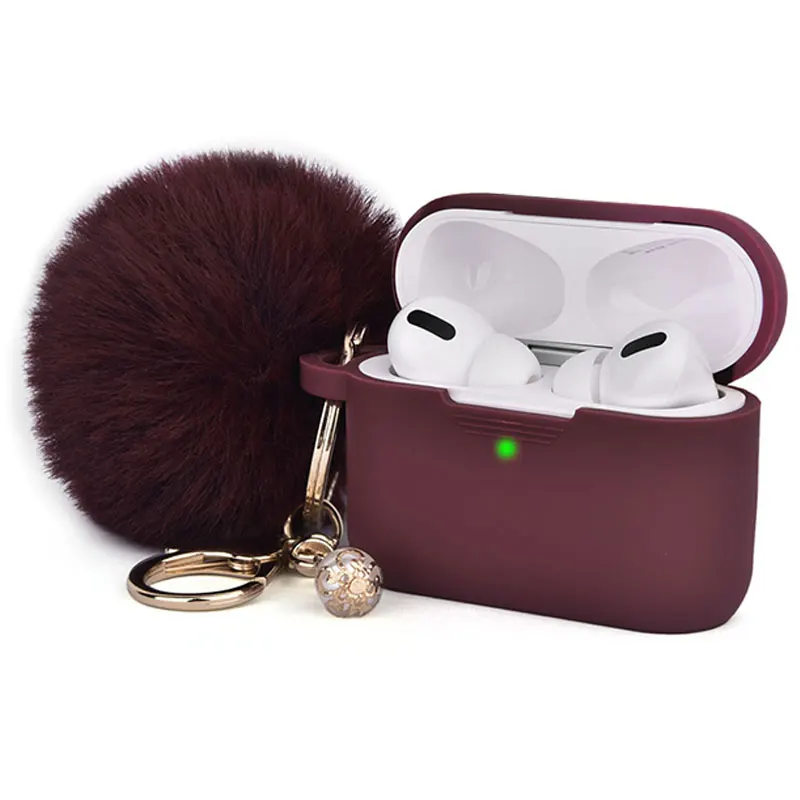 Cute Silicone Protective Accessories Earphone Cases with Keychain Pompom, Silicone Cover for Apple Airpods Pro Charging Case