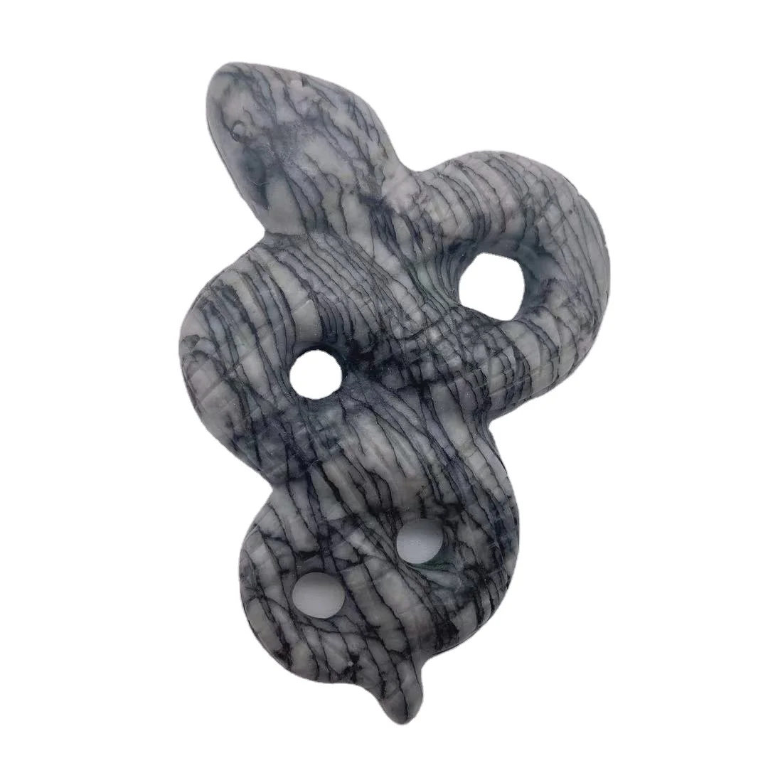 Carved Natural Green Aventurine Semi Precious Cobra Snake Shaped Jade Animal Stone Carving For Halloween Decoration