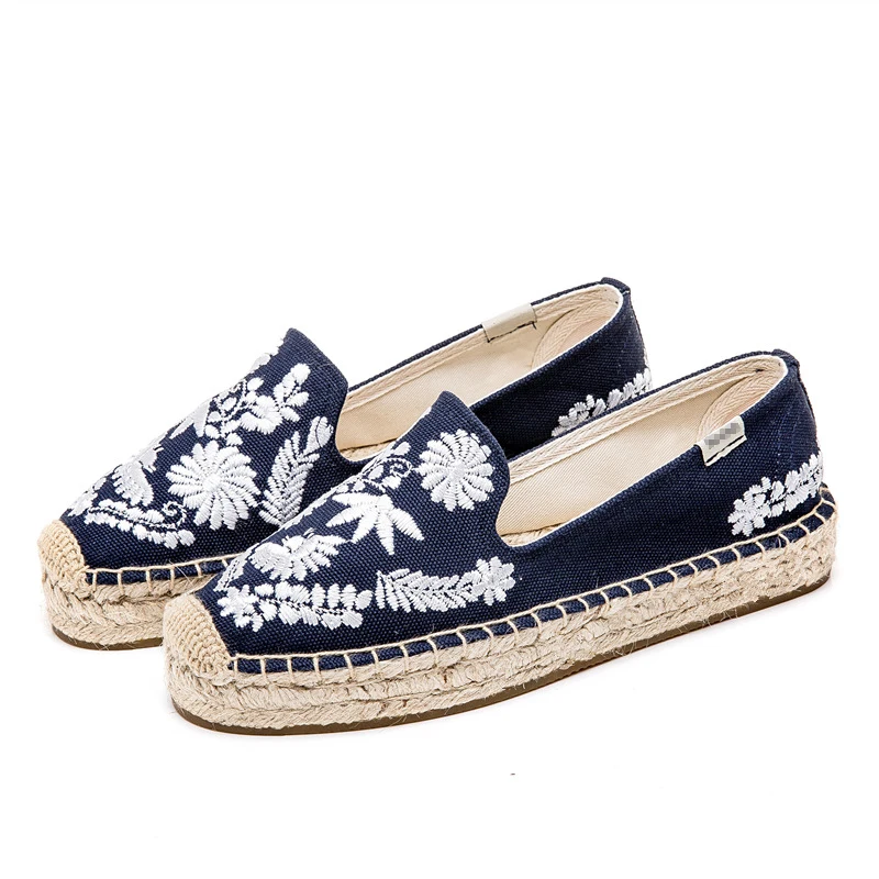 Nicecin Flower Embroidered Espadrilles Women Flats Shoes Casual Espadrilles Ladies Fashion Espadrilles Female