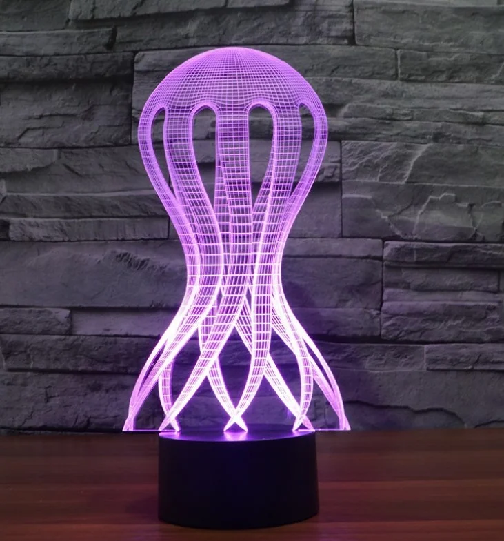 hot selling jellyfish shape acrylic 3D illusion night light