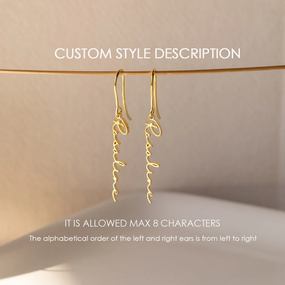 eManco Customized Name Pendant Earrings for Women Gold Color Personalized Letter 316 Stainless Steel Earrings Dropshipping