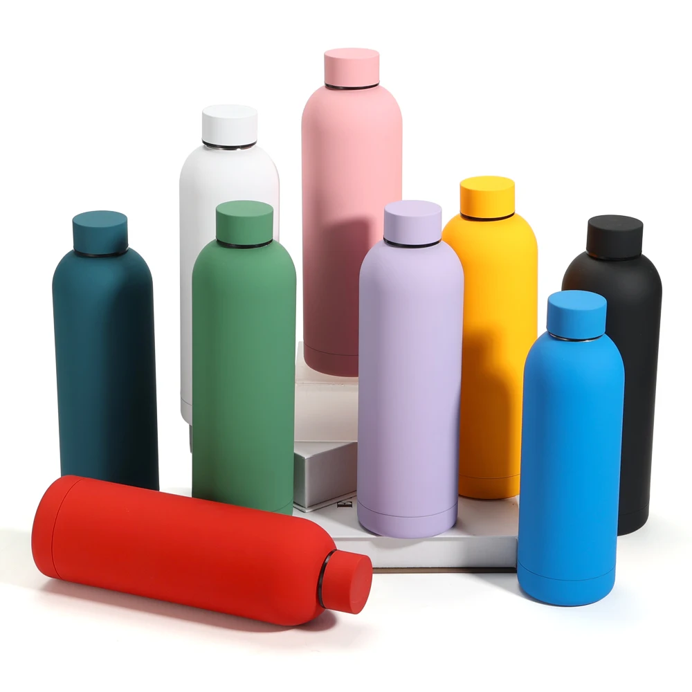 Stock Color Mix Custom Logo Vacuum Bottle 500ml Rubber Hot Water Bottle Office Sports 12Hours Thermos
