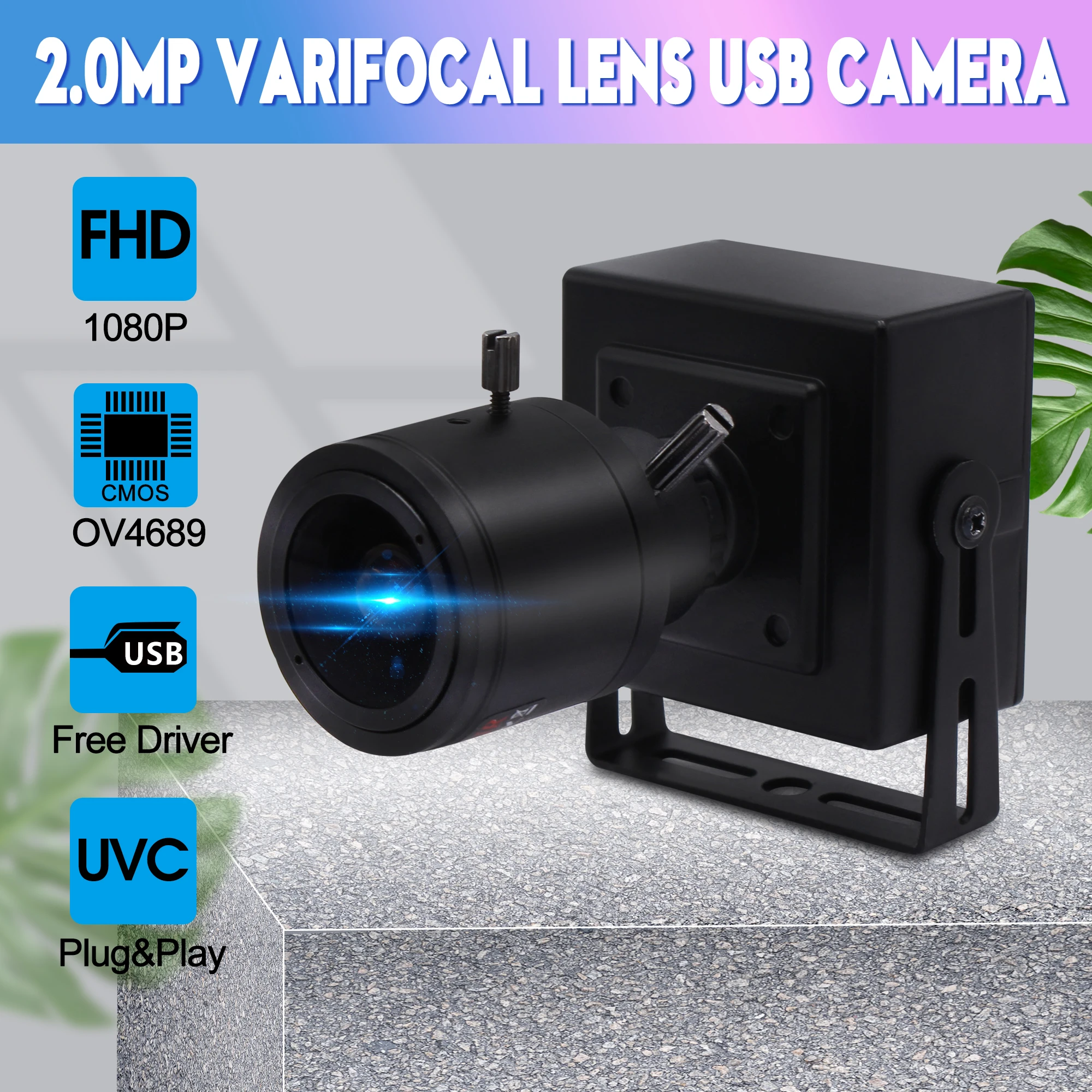 ELP 1080P 60fps PC Webcam 260fps Zoom 4x CMOS OV4689 Color PC HD Mini USB Digital Video Camera With 2.8-12mm Varifocal Lens