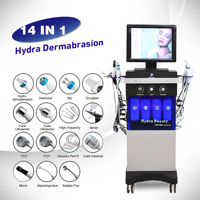 Multifunctional aqua peeling oxygen jet hydra hydro dermabrasion facial cleaning beauty salon equipment with skin analyzer