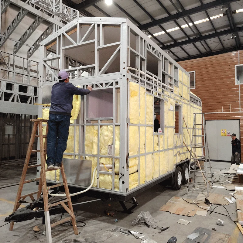 Trailer House Light Steel Frame Prefab Moving Tiny House On Wheels Shipped by 40 FR container