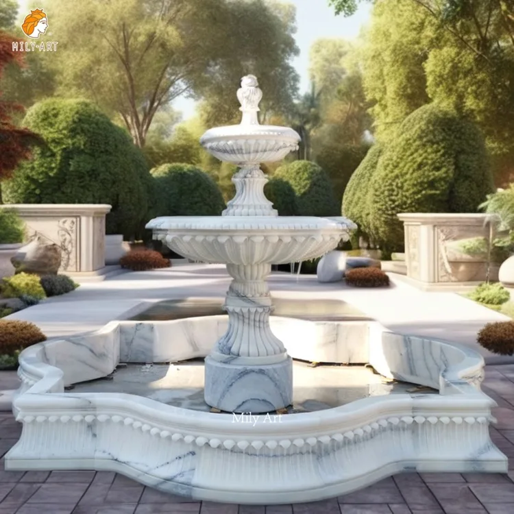 Modern Outdoor Four Season White Marble Stone Water Fountain for Villa Garden