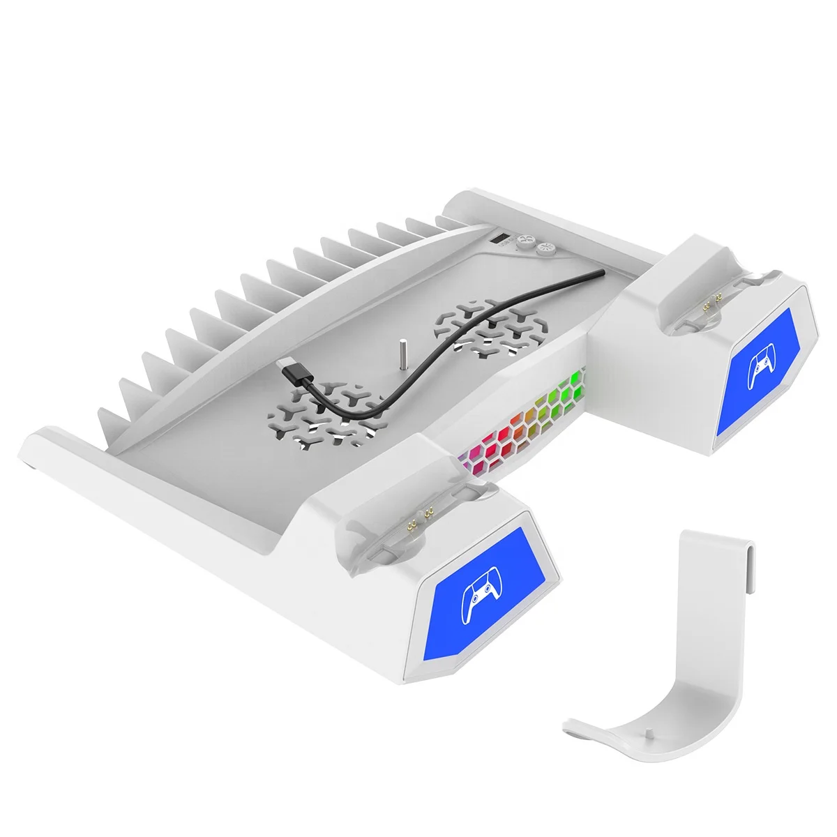 Vertical Stand For PS5 Slim Cooling Base Charging Dock Headset Hanger Storage Rack With RGB Light PG-P5S023