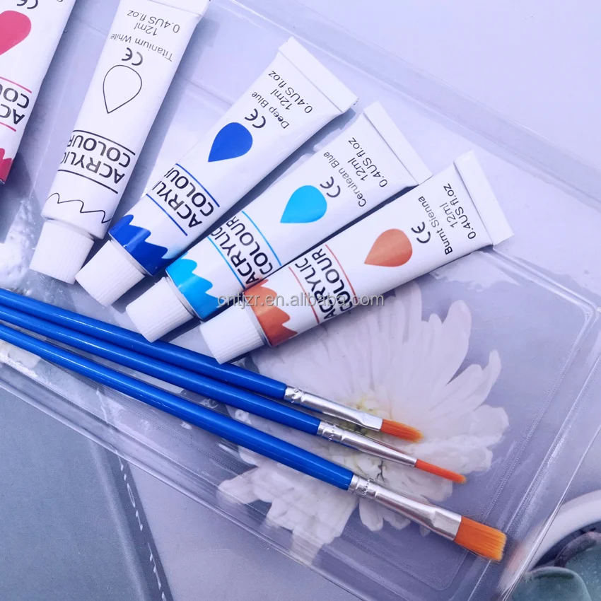 Wholesale high quality 12 colors acrylic paint set with  brushes for artist