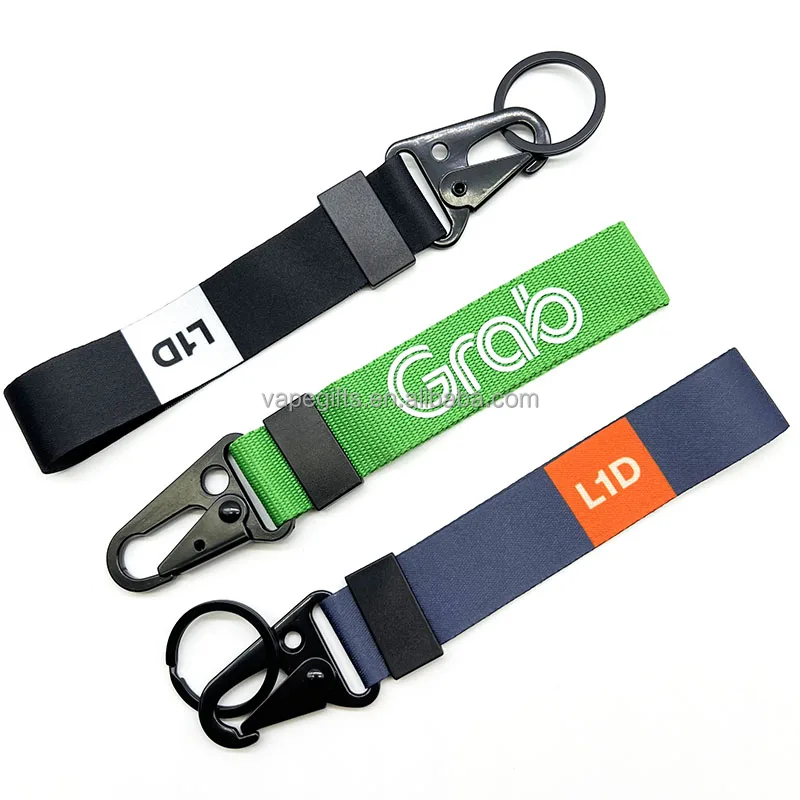 High Quality Custom Logo Keychain with Carabiner Clips Short Lanyard and Key Strap for Promotions